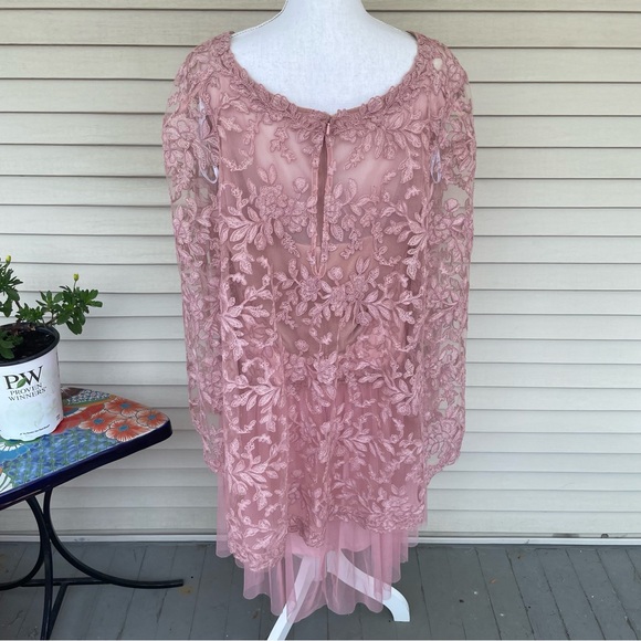 TADASHI SHOJI Embroidered Lace Cape Dress in Rose Quartz (Altered) - Picture 4 of 11
